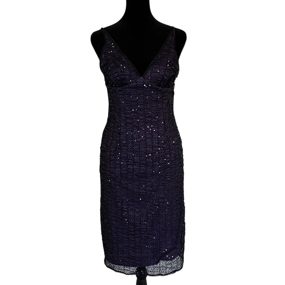 Papell Boutique Womens Vintage Sequin Slip Dress Purple Size 4 Cocktail Party‎